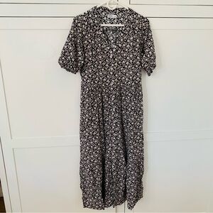 Sonoma Black Floral V Neck Button Front Dress Size Medium